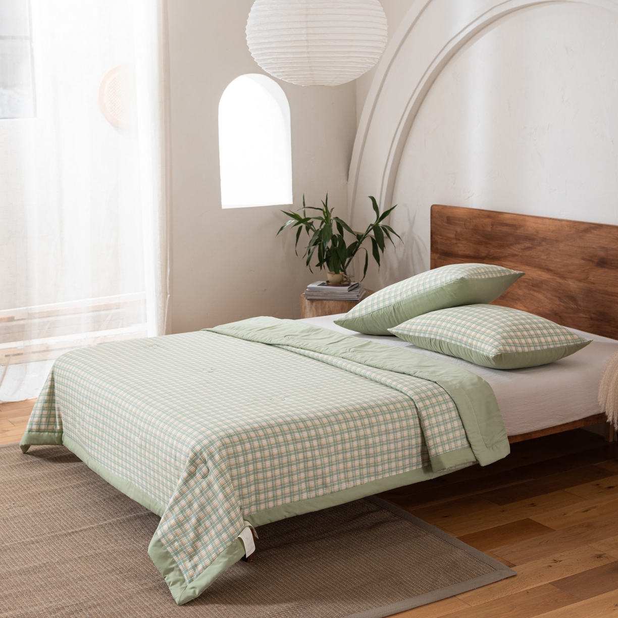 91家纺网 家纺一手货源 找家纺 佳轩家纺 2026新款色织水洗棉棉花夏被夏凉被空调被 抹茶绿