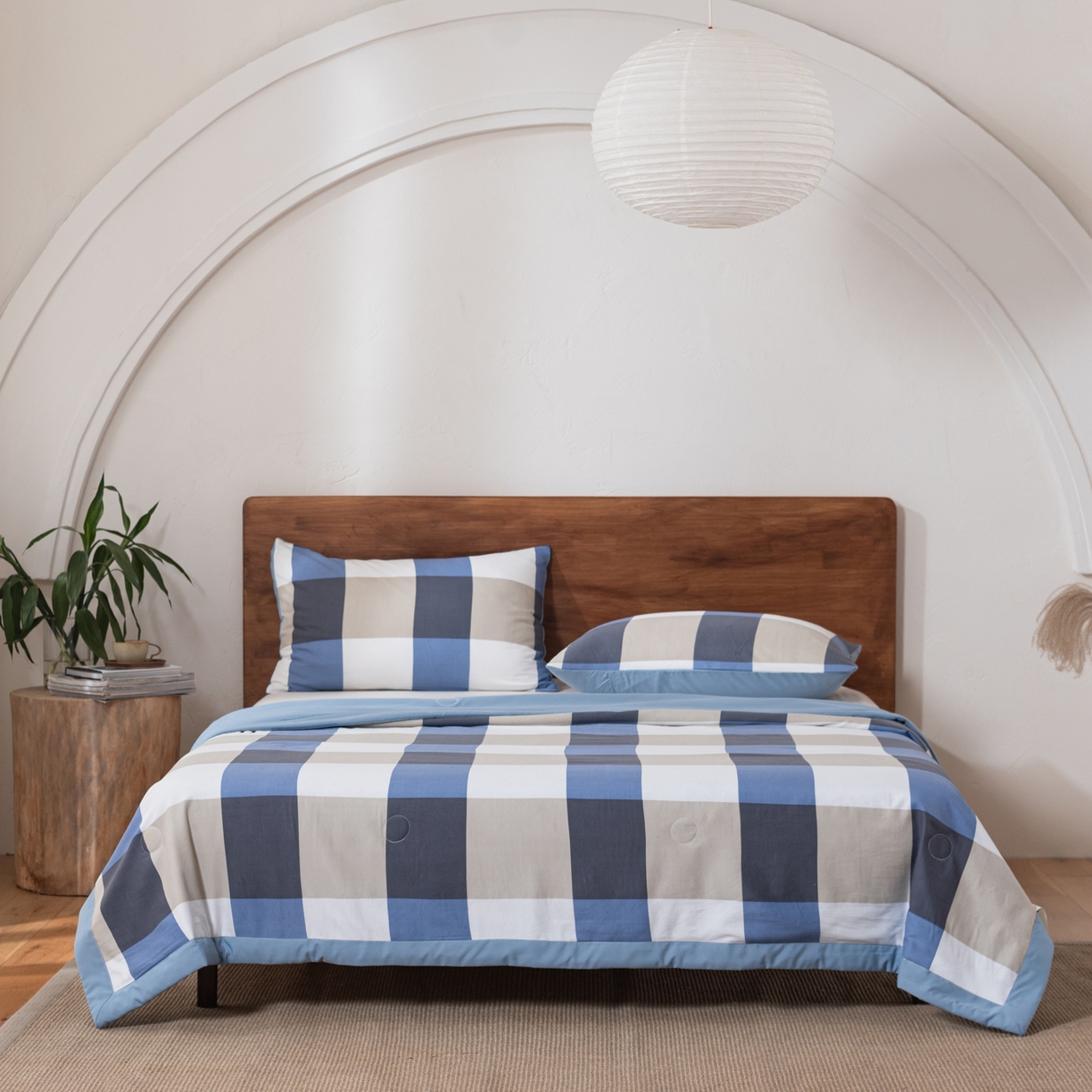 91家纺网 家纺一手货源 找家纺 佳轩家纺 2026新款色织水洗棉棉花夏被夏凉被空调被 蓝大格