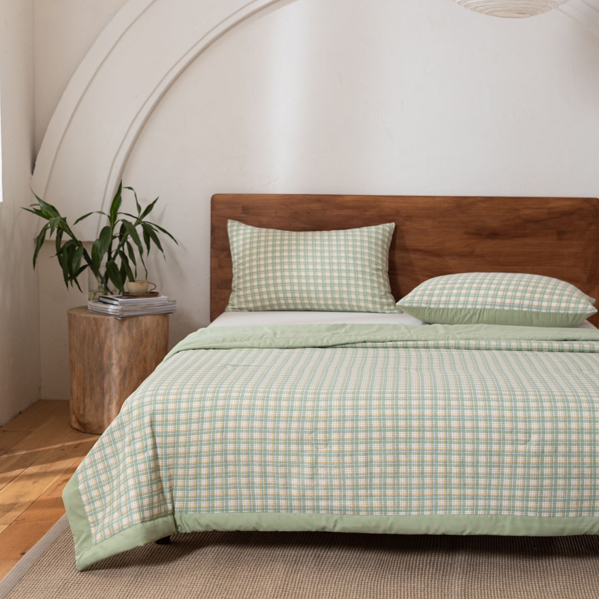 91家纺网 家纺一手货源 找家纺 佳轩家纺 2026新款色织水洗棉棉花夏被夏凉被空调被 抹茶绿