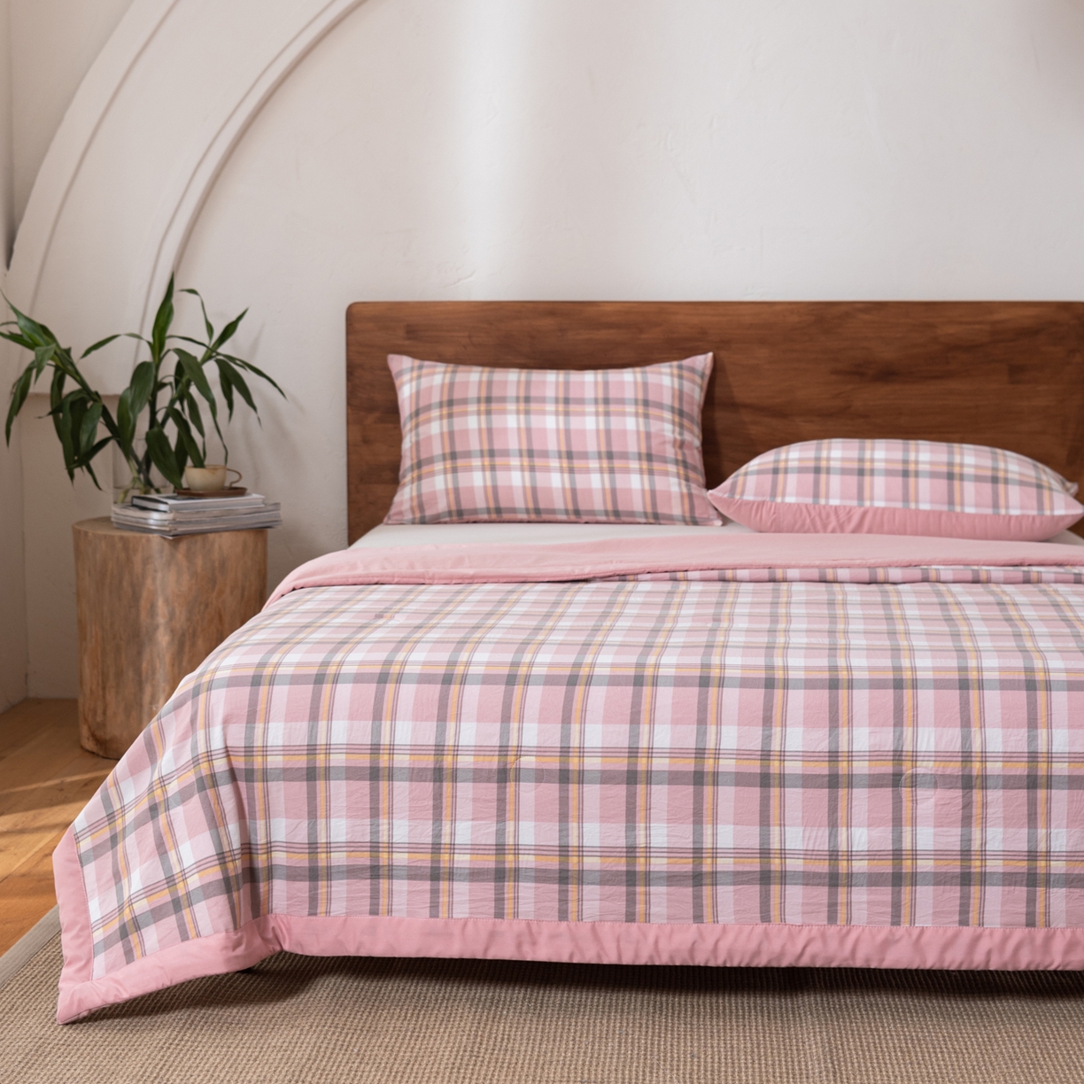 91家纺网 家纺一手货源 找家纺 佳轩家纺 2026新款色织水洗棉棉花夏被夏凉被空调被 简兮粉