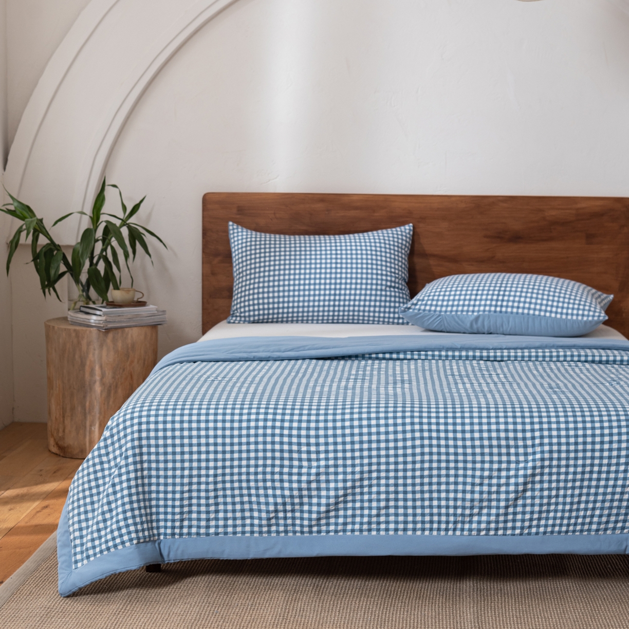 91家纺网 家纺一手货源 找家纺 佳轩家纺 2026新款色织水洗棉棉花夏被夏凉被空调被 蓝小格