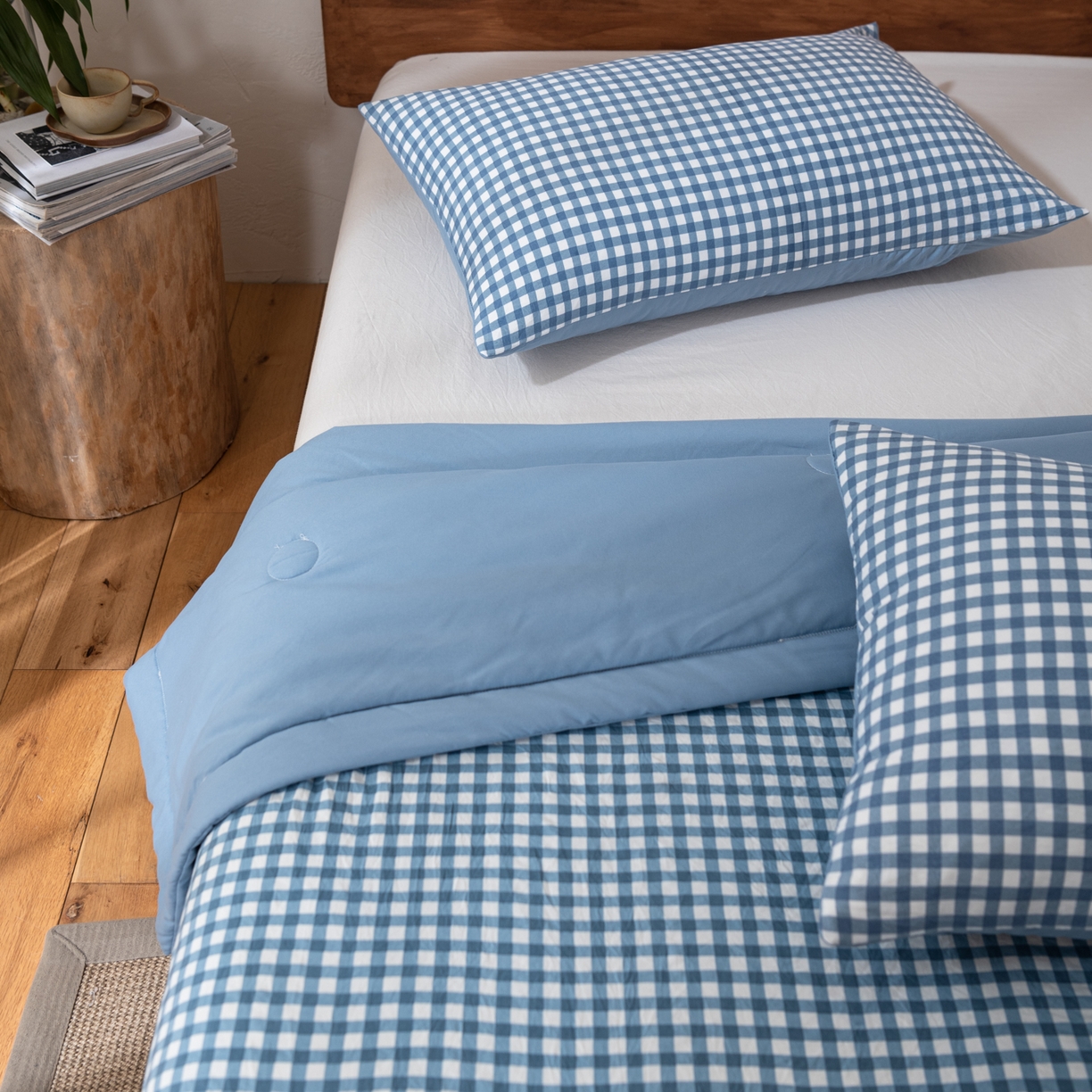 91家纺网 家纺一手货源 找家纺 佳轩家纺 2026新款色织水洗棉棉花夏被夏凉被空调被 蓝小格