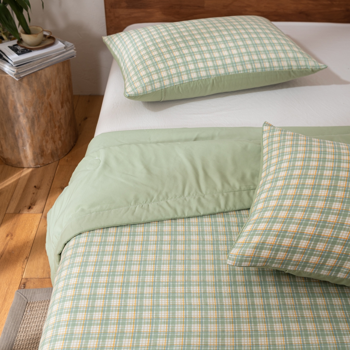 91家纺网 家纺一手货源 找家纺 佳轩家纺 2026新款色织水洗棉棉花夏被夏凉被空调被 抹茶绿