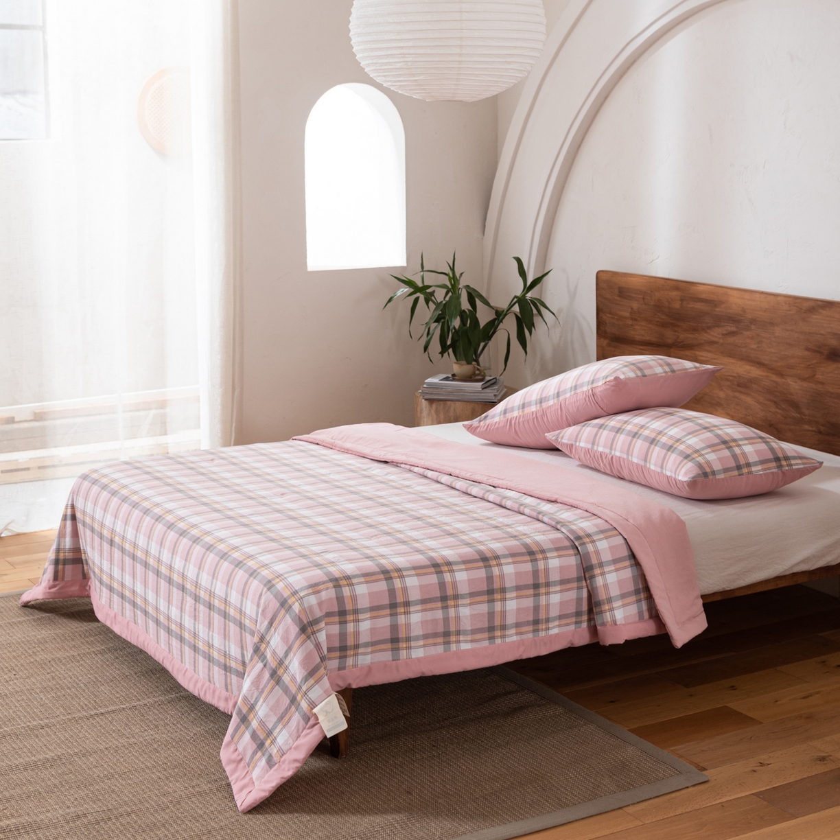 91家纺网 家纺一手货源 找家纺 佳轩家纺 2026新款色织水洗棉棉花夏被夏凉被空调被 简兮粉