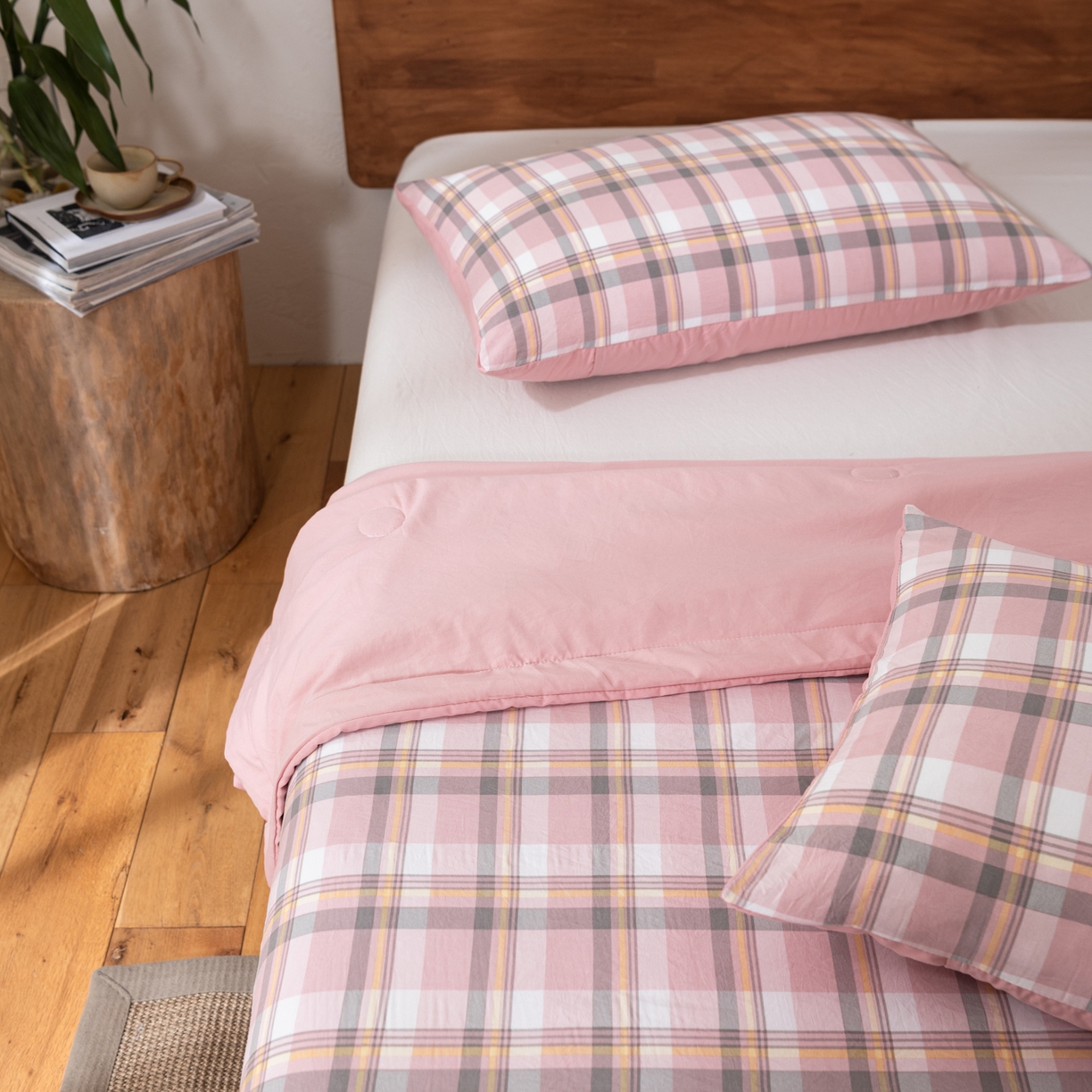 91家纺网 家纺一手货源 找家纺 佳轩家纺 2026新款色织水洗棉棉花夏被夏凉被空调被 简兮粉