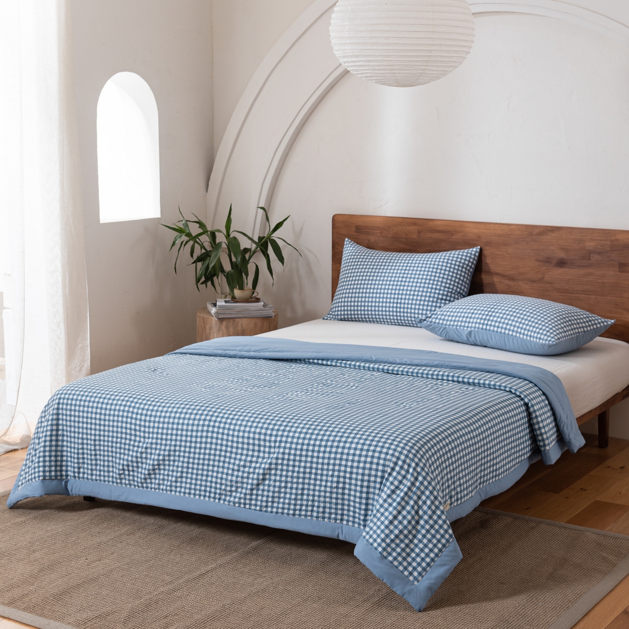 91家纺网 家纺一手货源 找家纺 佳轩家纺 2026新款色织水洗棉棉花夏被夏凉被空调被 蓝小格