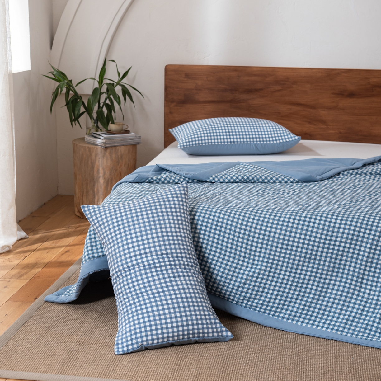 91家纺网 家纺一手货源 找家纺 佳轩家纺 2026新款色织水洗棉棉花夏被夏凉被空调被 蓝小格