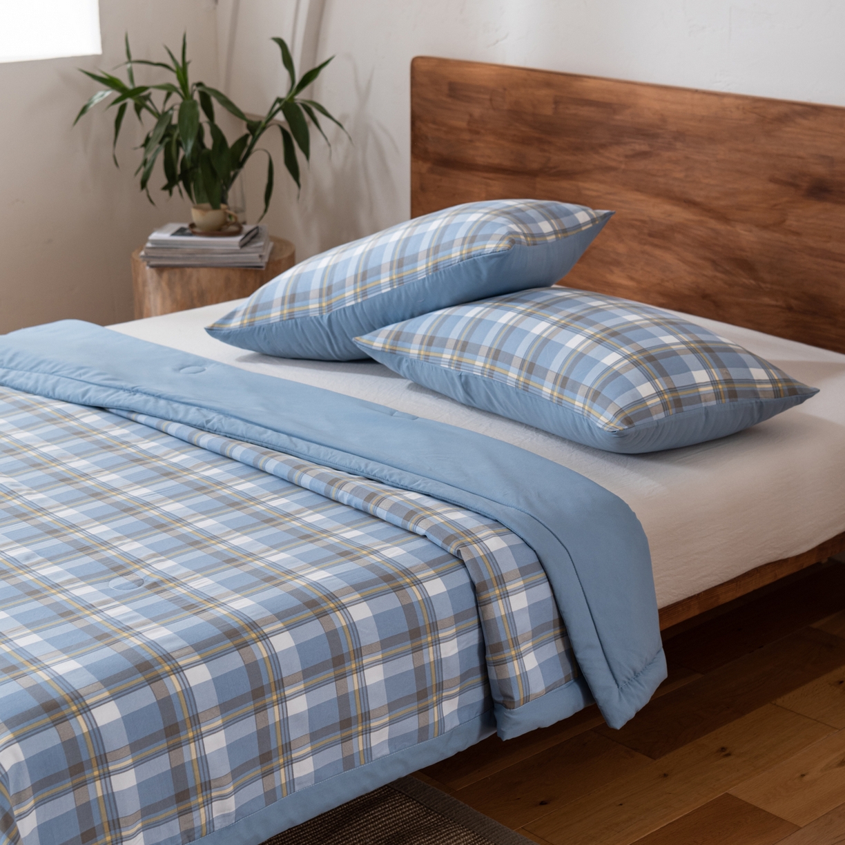 91家纺网 家纺一手货源 找家纺 佳轩家纺 2026新款色织水洗棉棉花夏被夏凉被空调被 简兮蓝