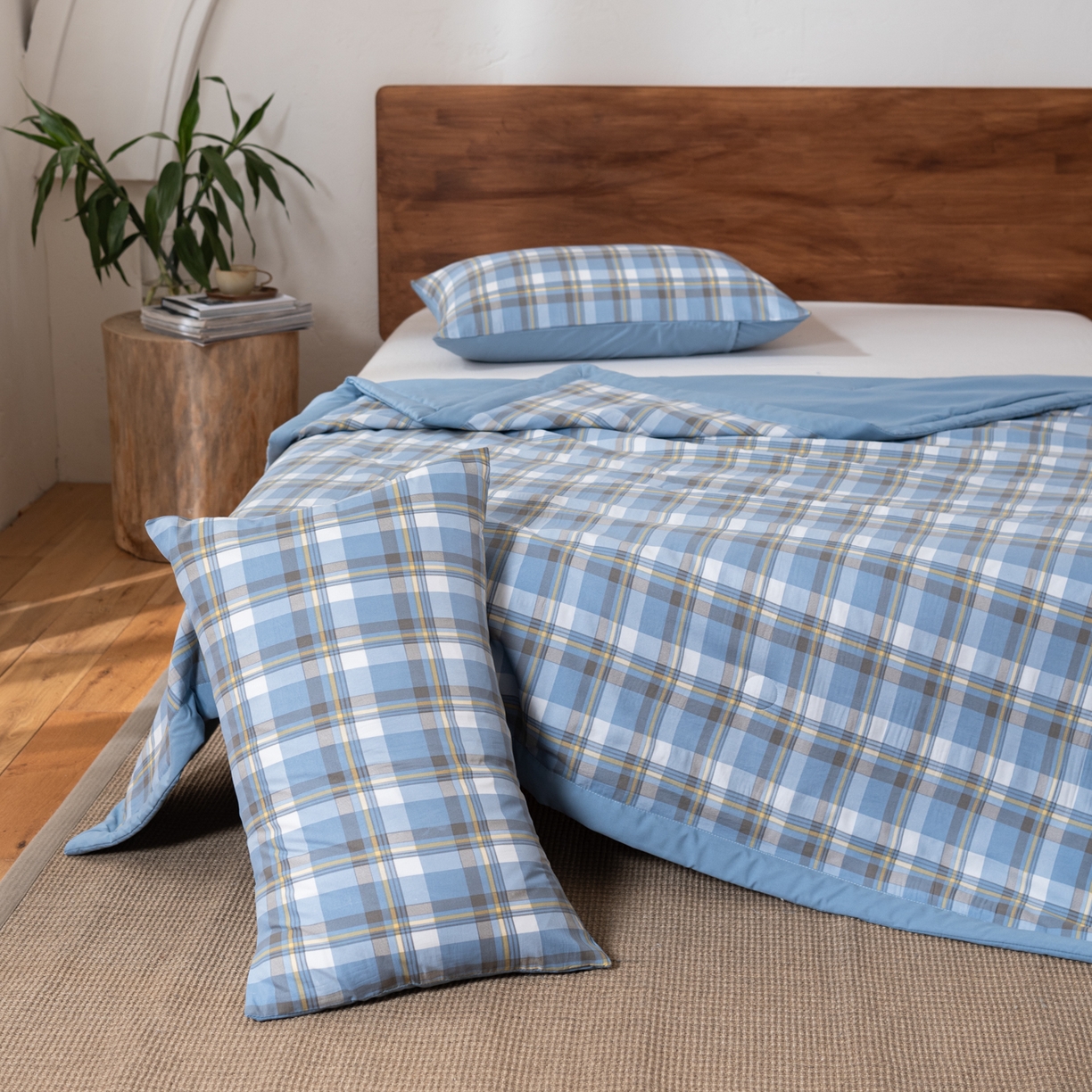 91家纺网 家纺一手货源 找家纺 佳轩家纺 2026新款色织水洗棉棉花夏被夏凉被空调被 简兮蓝