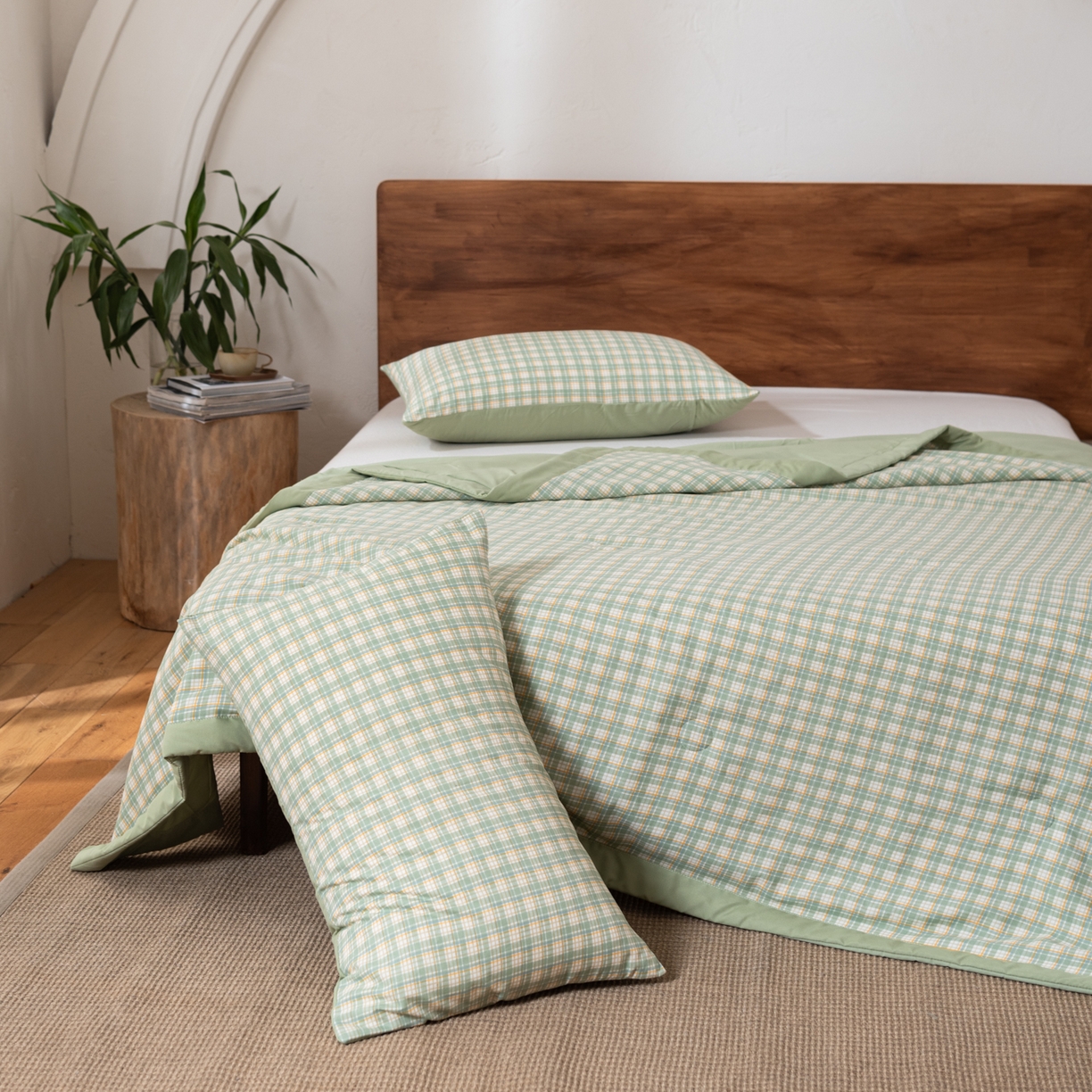 91家纺网 家纺一手货源 找家纺 佳轩家纺 2026新款色织水洗棉棉花夏被夏凉被空调被 抹茶绿