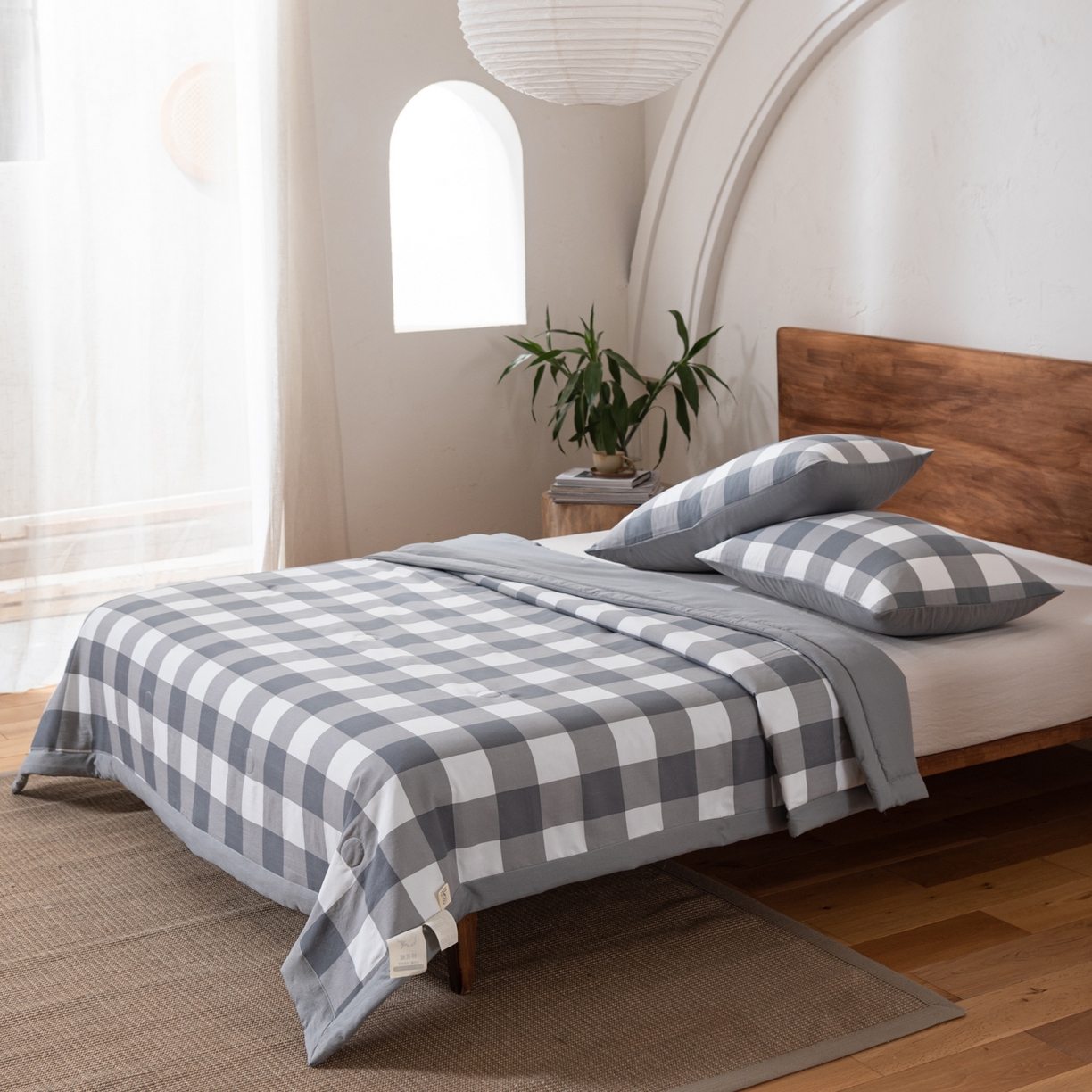 91家纺网 家纺一手货源 找家纺 佳轩家纺 2026新款色织水洗棉棉花夏被夏凉被空调被 灰中格