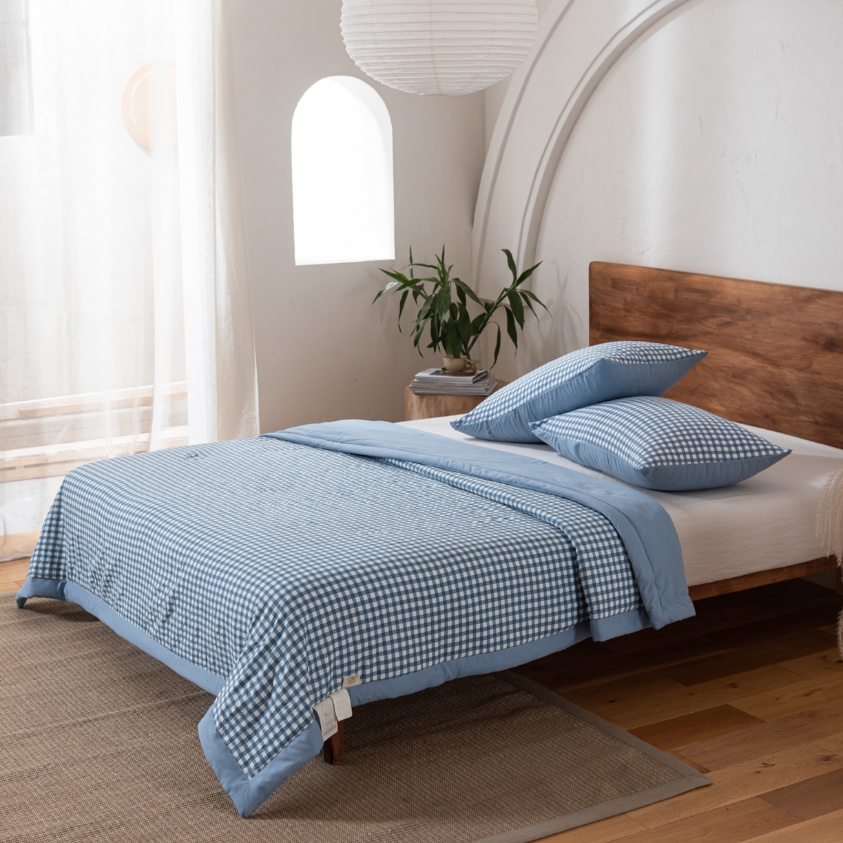 91家纺网 家纺一手货源 找家纺 佳轩家纺 2026新款色织水洗棉棉花夏被夏凉被空调被 蓝小格