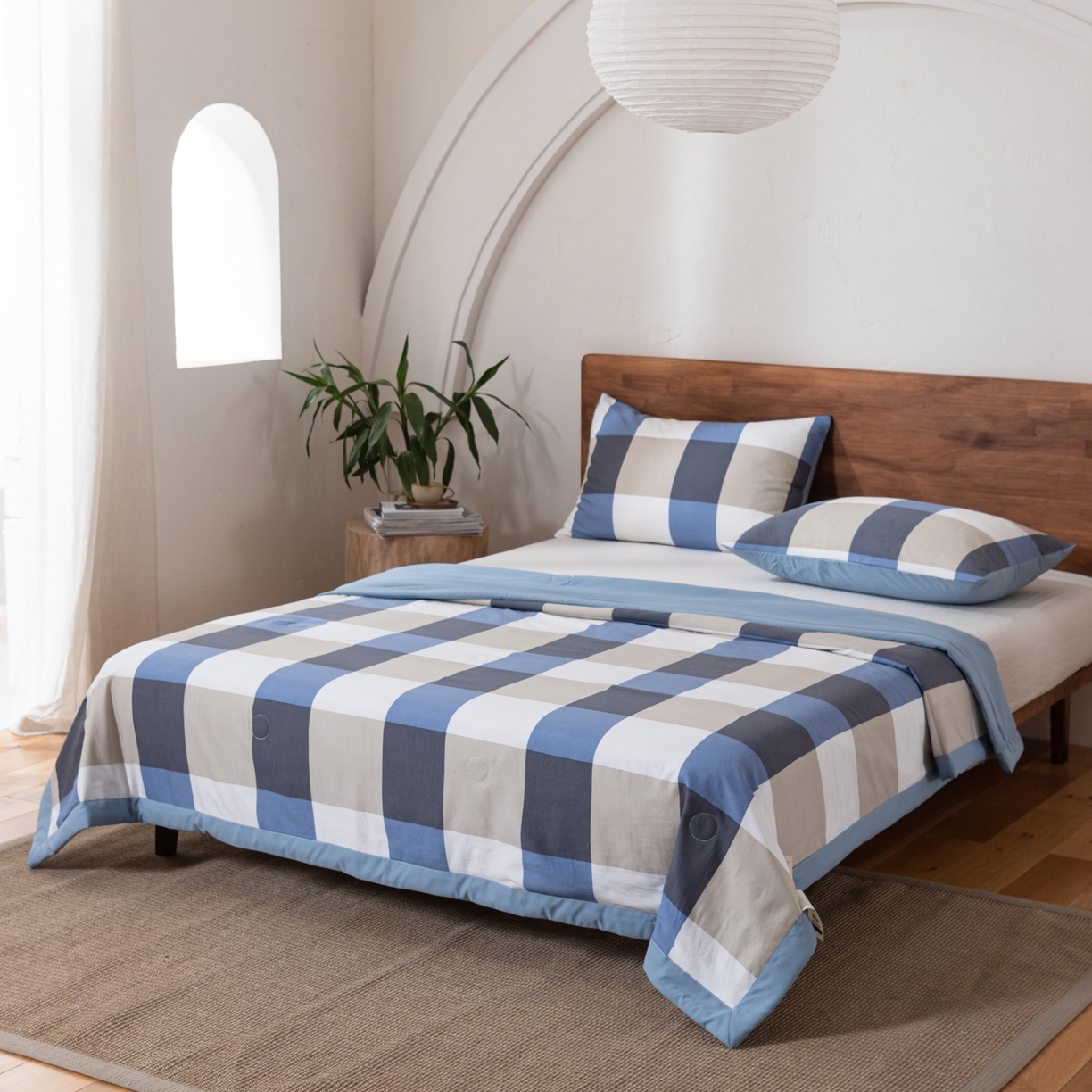 91家纺网 家纺一手货源 找家纺 佳轩家纺 2026新款色织水洗棉棉花夏被夏凉被空调被 蓝大格