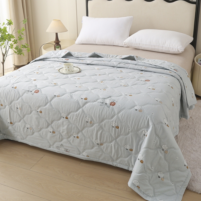 被多多被业 2026新款亲肤棉夏被空调被夏凉被 苹果树-灰