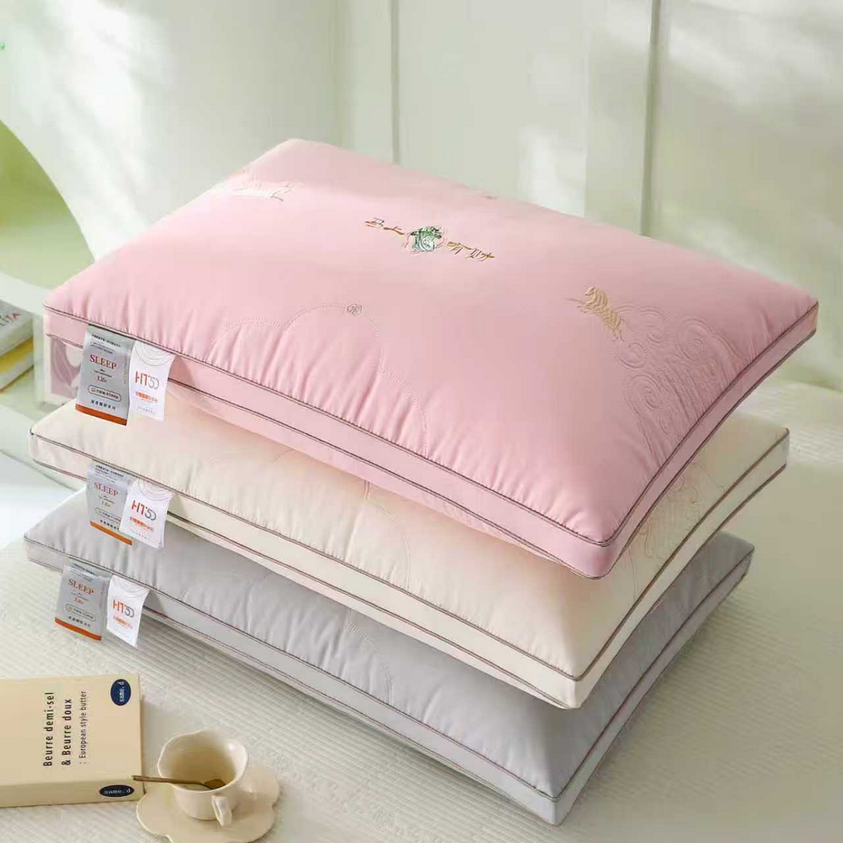 浩宇家纺 2026新款马上有财枕芯成人家用刺绣枕头枕壳枕皮舒适蓬松款加厚150克锦棉262 组合图仅供展示不可下单