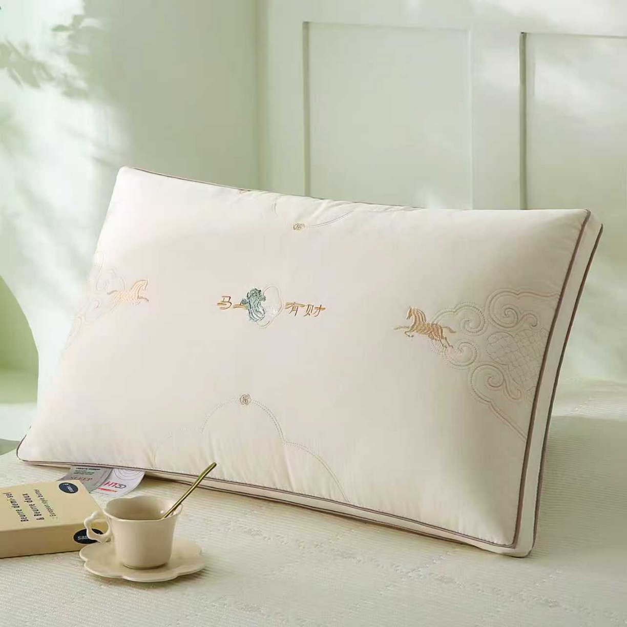 浩宇家纺 2026新款马上有财枕芯成人家用刺绣枕头枕壳枕皮舒适蓬松款加厚150克锦棉262 马上有财枕芯2622-白色