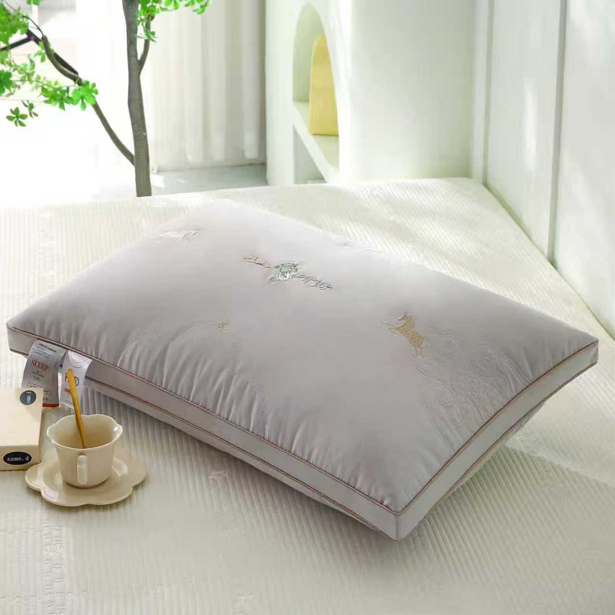 91家纺网 家纺一手货源 找家纺 浩宇家纺 2026新款马上有财枕芯成人家用刺绣枕头枕壳枕皮舒适蓬松款加厚150克锦棉262 马上有财枕芯2622-灰色