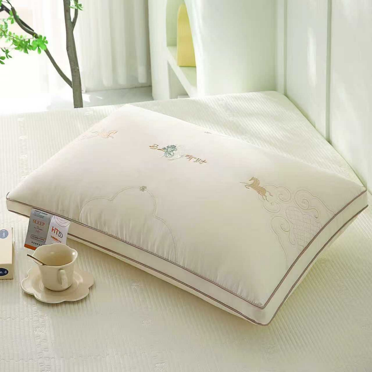 91家纺网 家纺一手货源 找家纺 浩宇家纺 2026新款马上有财枕芯成人家用刺绣枕头枕壳枕皮舒适蓬松款加厚150克锦棉262 马上有财枕芯2622-白色