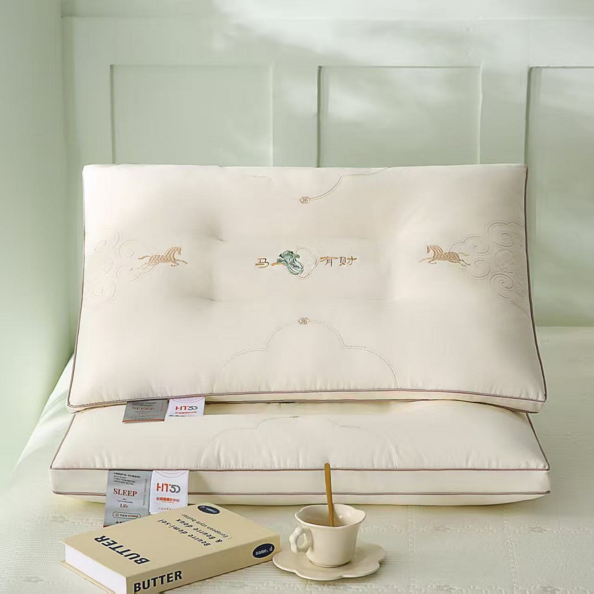 91家纺网 家纺一手货源 找家纺 （总）浩宇家纺 2026新款新款马上有财枕芯成人家用刺绣枕头枕壳枕皮舒适定型款加厚150克锦棉2