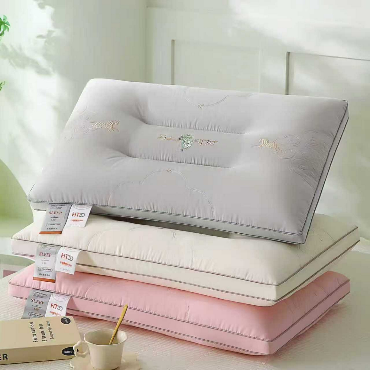 （总）浩宇家纺 2026新款新款马上有财枕芯成人家用刺绣枕头枕壳枕皮舒适定型款加厚150克锦棉2