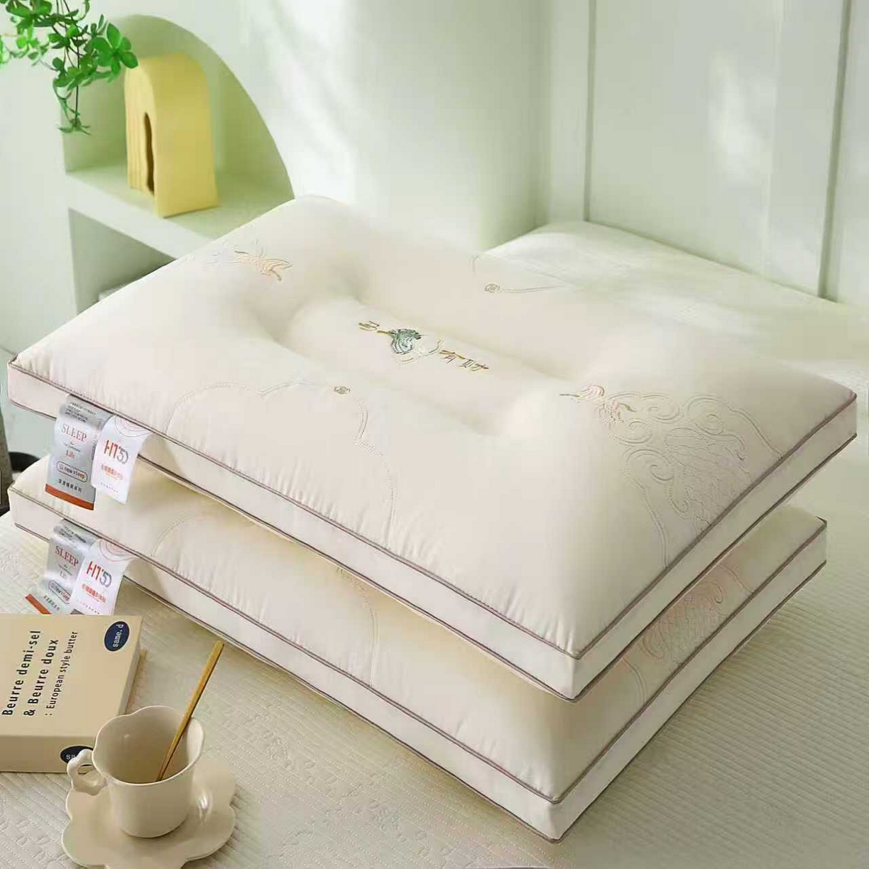 91家纺网 家纺一手货源 找家纺 浩宇家纺 2026新款新款马上有财枕芯成人家用刺绣枕头枕壳枕皮舒适定型款加厚150克锦棉2 马上有财定型款2621-白色