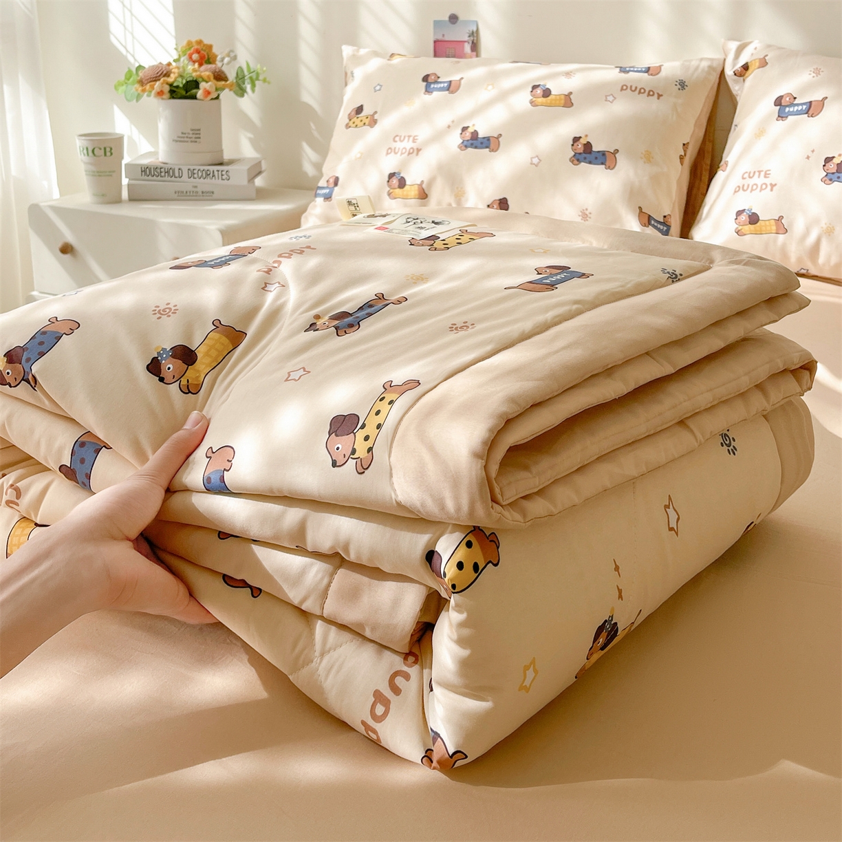 91家纺网 家纺一手货源 找家纺 仁凯家纺 2026新款A类里外全棉新疆棉花夏被四件套 被子被芯 萌犬星眠