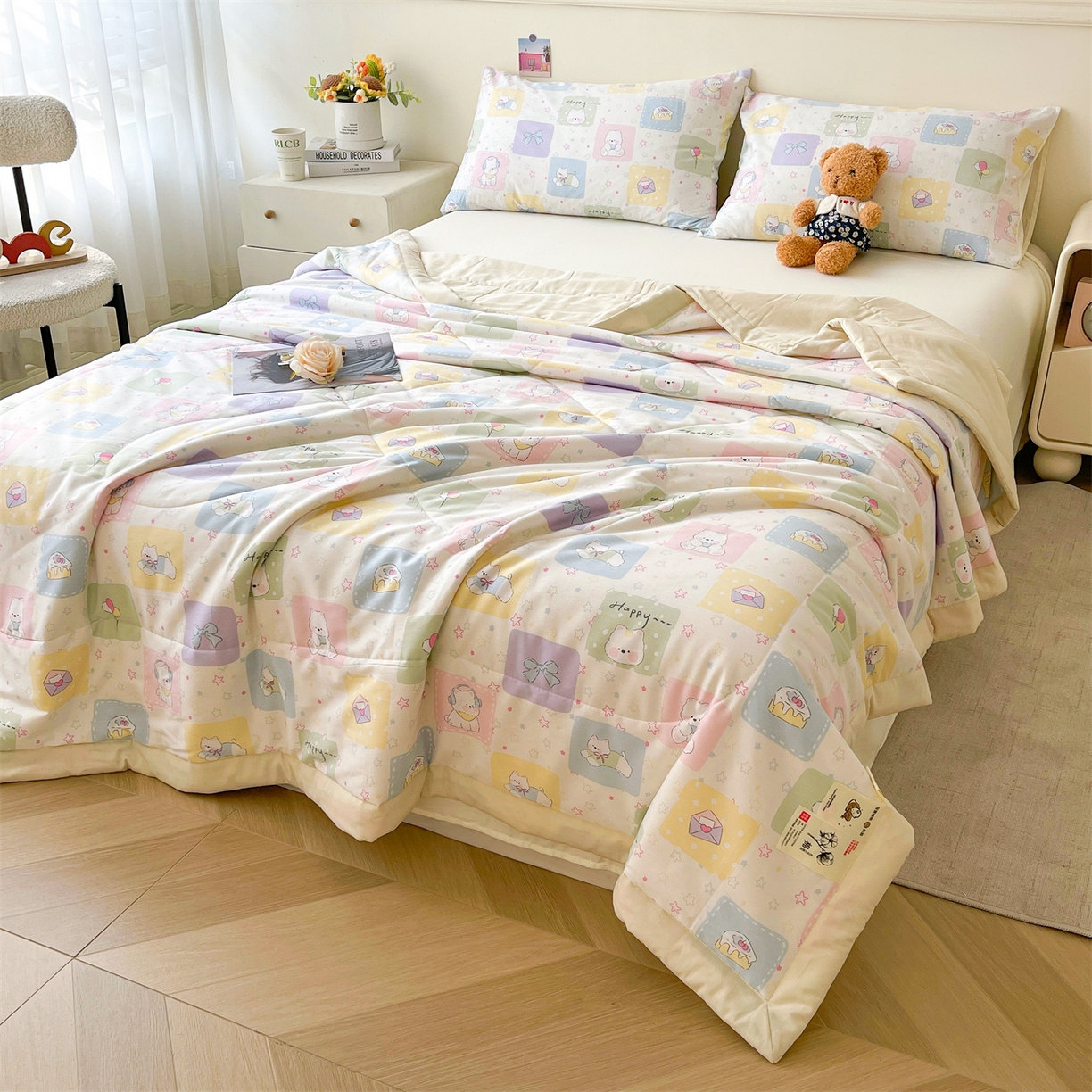 91家纺网 家纺一手货源 找家纺 仁凯家纺 2026新款A类里外全棉新疆棉花夏被四件套 被子被芯 软萌星眠