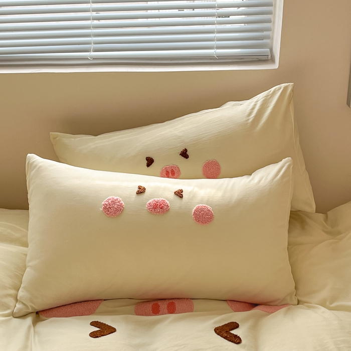 91家纺网 家纺一手货源 找家纺 沐珩家纺 2026新款水洗棉毛巾绣系列四件套 黄猪猪