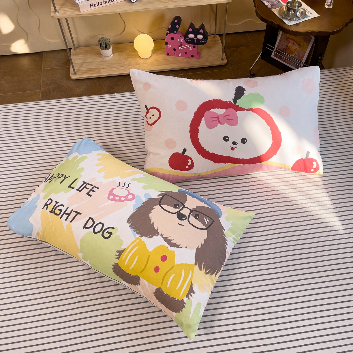 91家纺网 家纺一手货源 找家纺 炫拼家纺 2026新款A类全棉40支水洗棉卡通毛巾绣+枕套大版数码印花纯棉四件套-可萌系列 可萌-泡泡狗