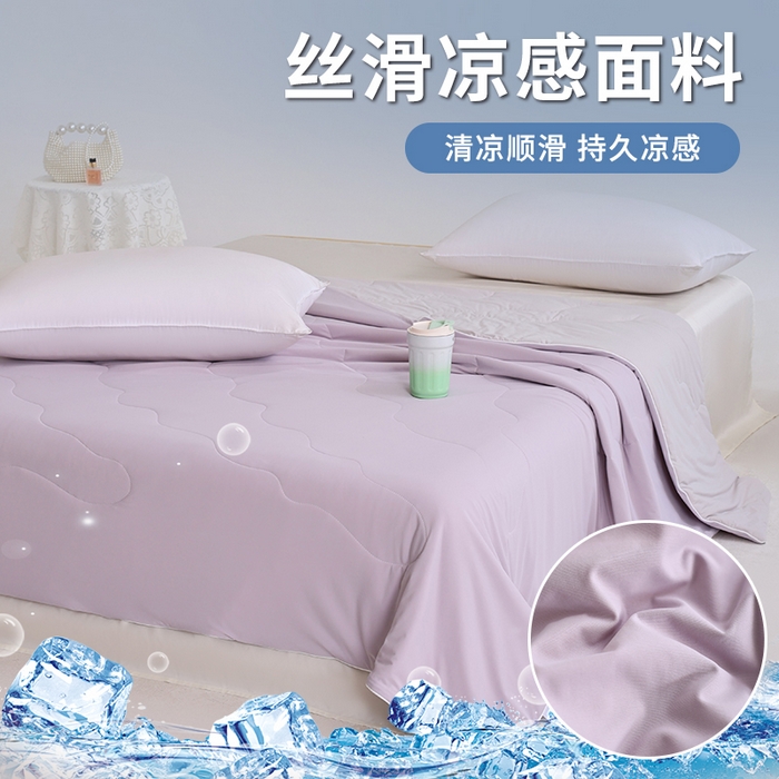 91家纺网 家纺一手货源 找家纺 憨豆家纺 2026春夏新款凉感丝A类锦氨（170克）55大豆抗菌夏被夏凉被空调被（配礼盒） 曙光紫+幻影灰