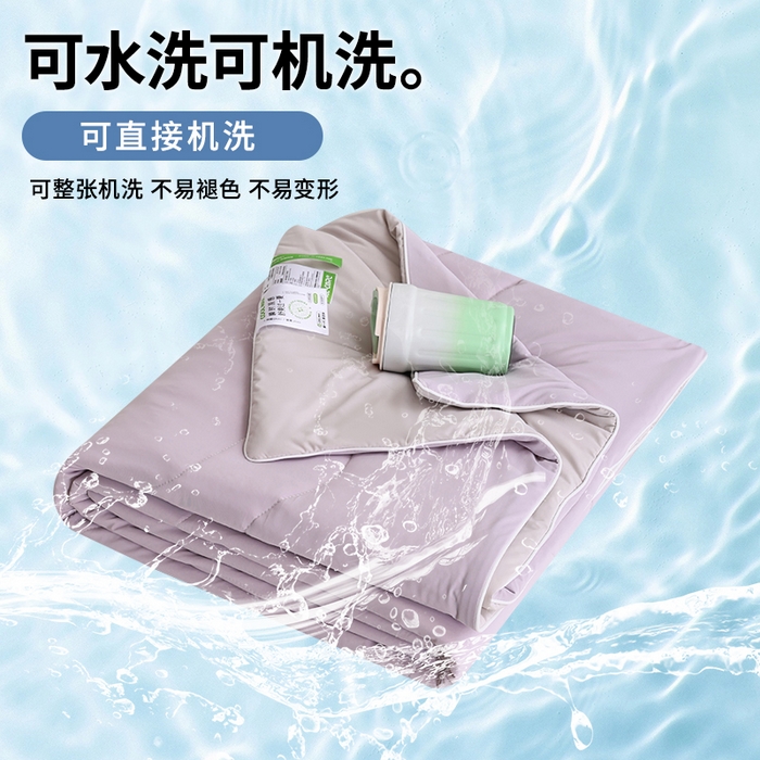 91家纺网 家纺一手货源 找家纺 憨豆家纺 2026春夏新款凉感丝A类锦氨（170克）55大豆抗菌夏被夏凉被空调被（配礼盒） 曙光紫+幻影灰