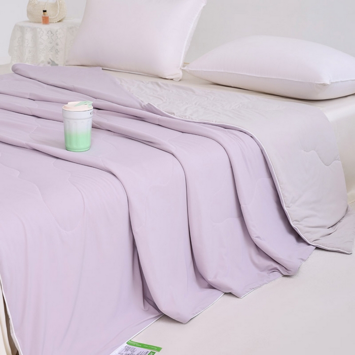 91家纺网 家纺一手货源 找家纺 憨豆家纺 2026春夏新款凉感丝A类锦氨（170克）55大豆抗菌夏被夏凉被空调被（配礼盒） 曙光紫+幻影灰