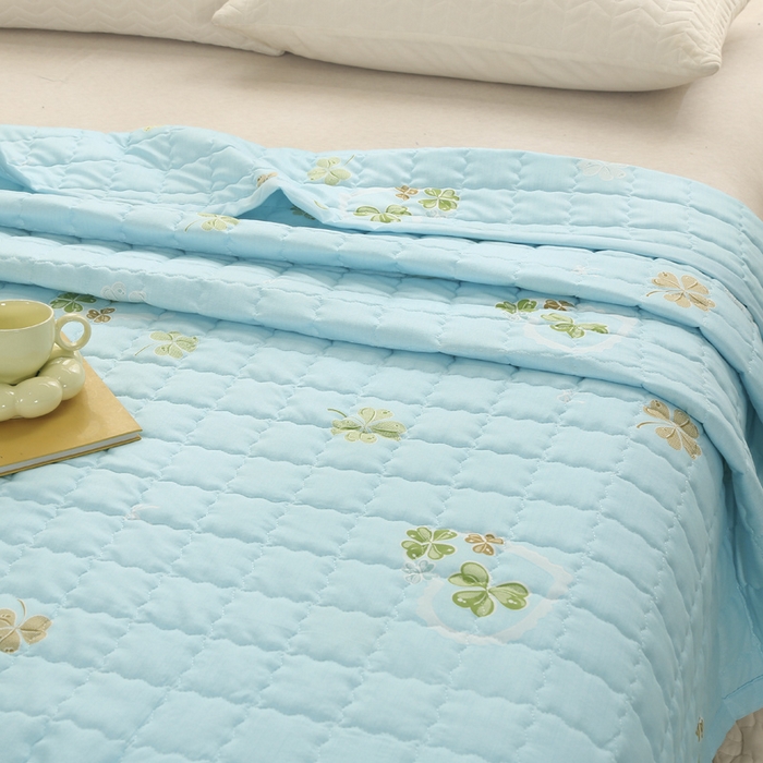 91家纺网 家纺一手货源 找家纺 被多多被业 2026新款亲肤棉绗绣夏被空调被夏凉被 花语绿