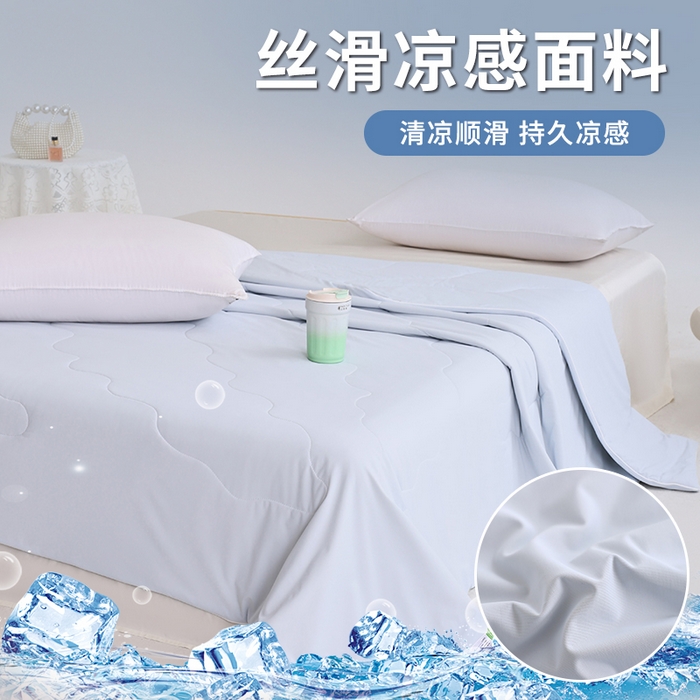 91家纺网 家纺一手货源 找家纺 憨豆家纺 2026春夏新款凉感丝A类锦氨（170克）55大豆抗菌夏被夏凉被空调被（配礼盒） 雾凇蓝