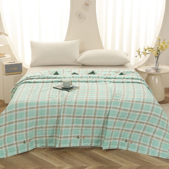 91家纺网 家纺一手货源 找家纺 被多多被业 2026新款亲肤棉绗绣夏被空调被夏凉被 兰茵