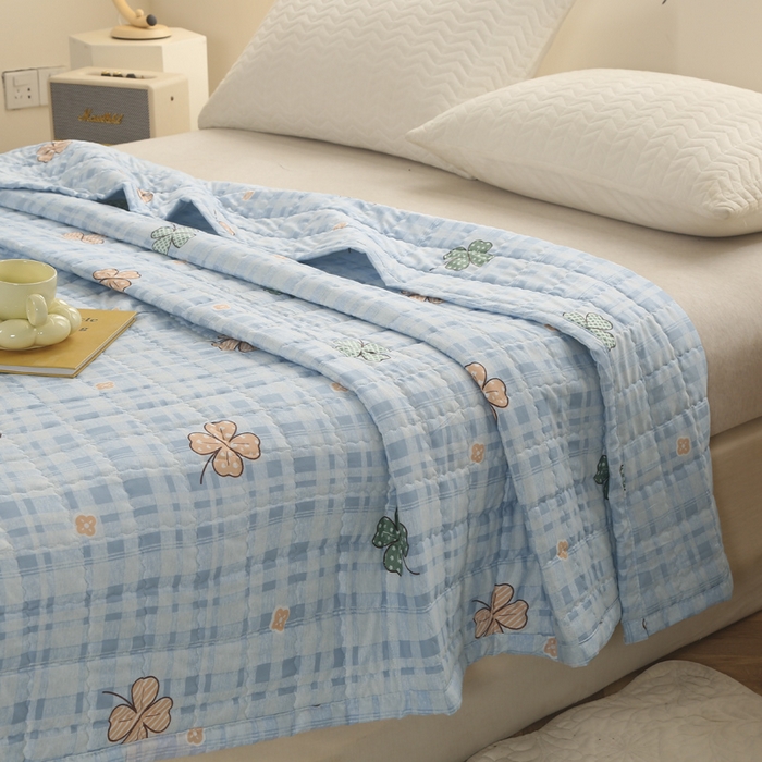 91家纺网 家纺一手货源 找家纺 被多多被业 2026新款亲肤棉绗绣夏被空调被夏凉被 清风花影