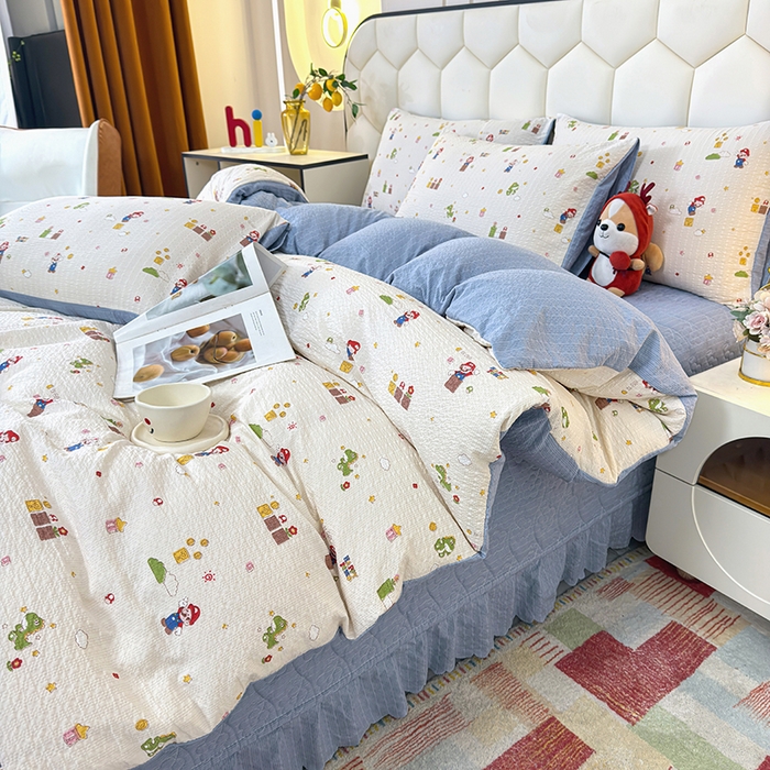 91家纺网 家纺一手货源 找家纺 栩裕纺织 2026新款云感双层纱床盖四件套 百变马力