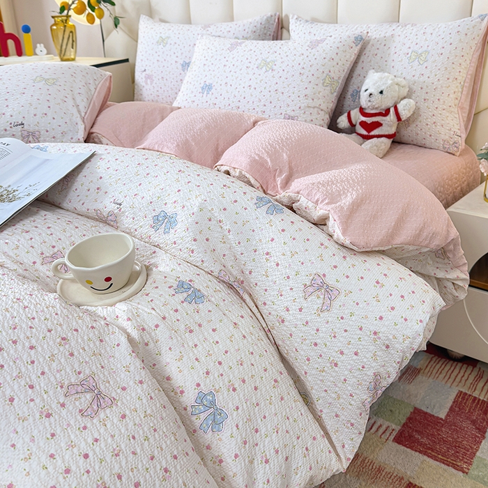 91家纺网 家纺一手货源 找家纺 栩裕纺织 2026新款云感双层纱床盖四件套 半糖少女