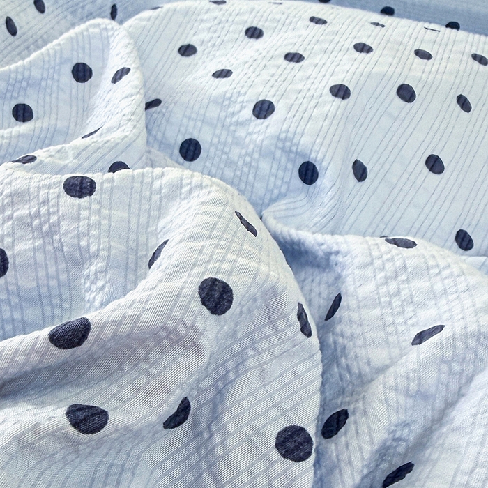 91家纺网 家纺一手货源 找家纺 栩裕纺织 2026新款云感双层纱床盖四件套 海蓝波点