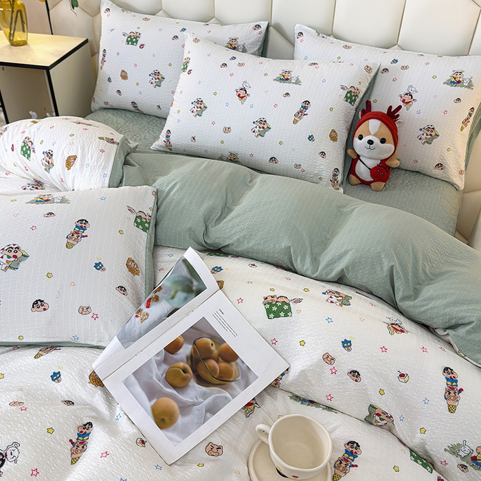 91家纺网 家纺一手货源 找家纺 栩裕纺织 2026新款云感双层纱床盖四件套 欢乐小新