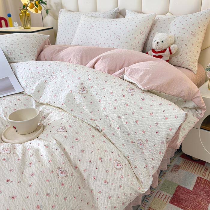 91家纺网 家纺一手货源 找家纺 栩裕纺织 2026新款云感双层纱床盖四件套 恋爱曲