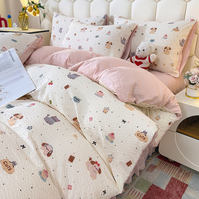 91家纺网 家纺一手货源 找家纺 栩裕纺织 2026新款云感双层纱床盖四件套 萌宠