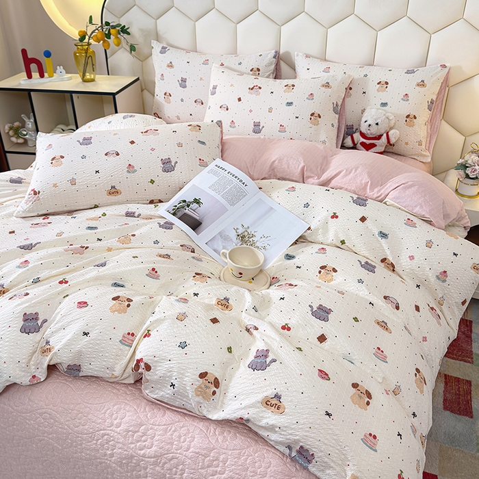 91家纺网 家纺一手货源 找家纺 栩裕纺织 2026新款云感双层纱床盖四件套 萌宠