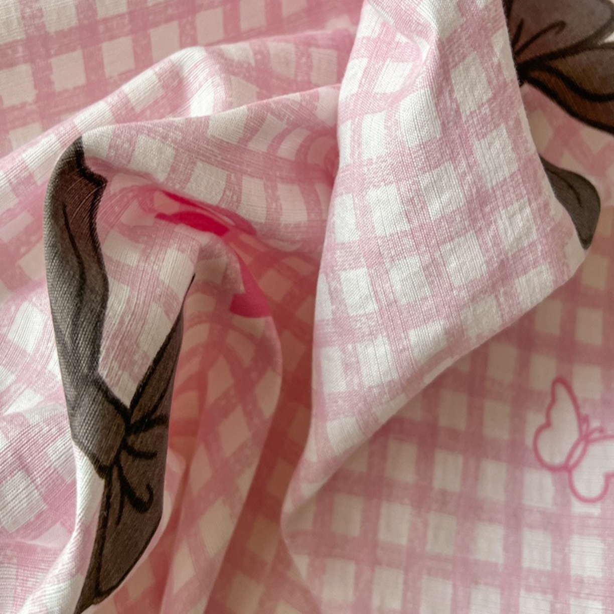 91家纺网 家纺一手货源 找家纺 贝凯瑞 2026 (蝴蝶结）皱皱纱双层纱水洗棉ins小清新蕾丝花边韩版床裙四件套 黑巧蝴蝶结