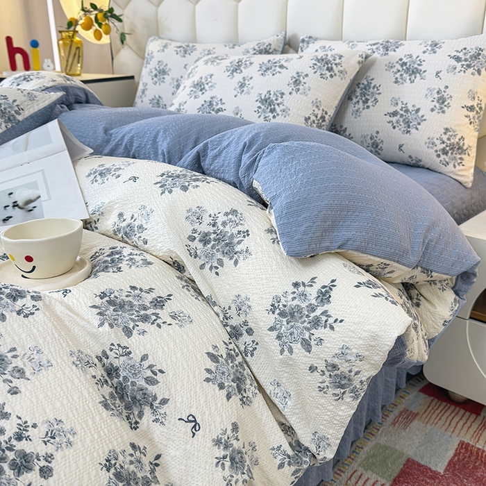 91家纺网 家纺一手货源 找家纺 栩裕纺织 2026新款云感双层纱床盖四件套 沐颜