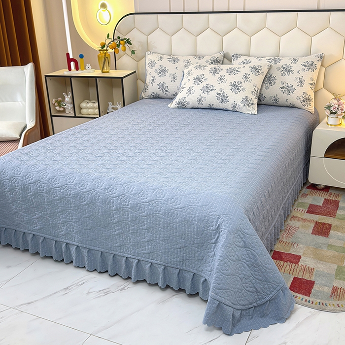 91家纺网 家纺一手货源 找家纺 栩裕纺织 2026新款云感双层纱床盖四件套 沐颜