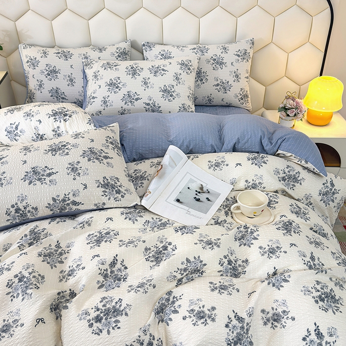 91家纺网 家纺一手货源 找家纺 栩裕纺织 2026新款云感双层纱床盖四件套 沐颜