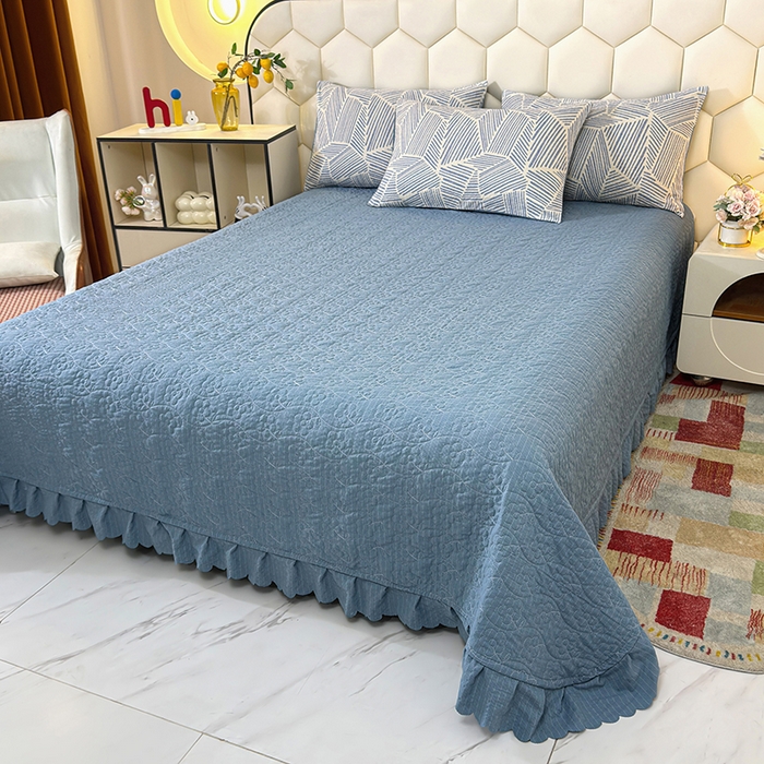 91家纺网 家纺一手货源 找家纺 栩裕纺织 2026新款云感双层纱床盖四件套 绅士条纹