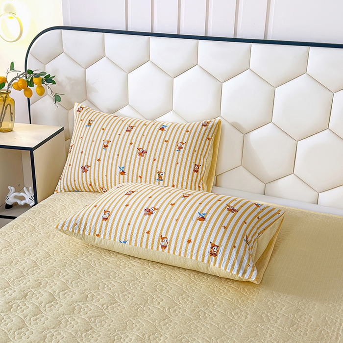 91家纺网 家纺一手货源 找家纺 栩裕纺织 2026新款云感双层纱床盖四件套 星星人-黄