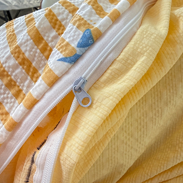 91家纺网 家纺一手货源 找家纺 栩裕纺织 2026新款云感双层纱床盖四件套 星星人-黄